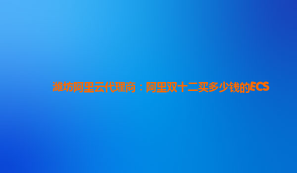 濰坊阿里云代理商：阿里雙十二買多少錢的ECS